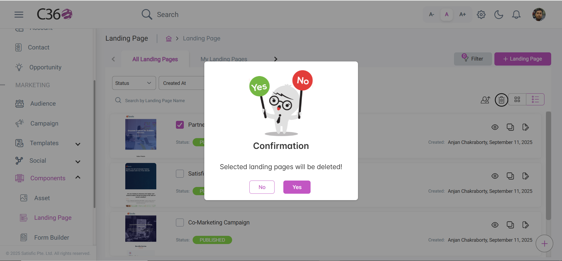 Delete selected Landing Page